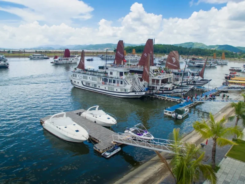 Aerial view of Tuan Chau Harbour entrance and nearby amenities